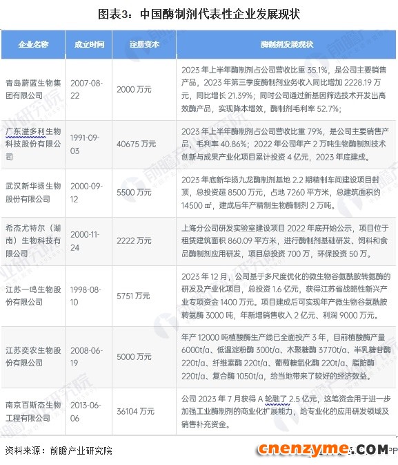 图表3：中国酶制剂代表性企业发展现状